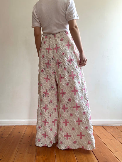 old crochet lace many tuck pants