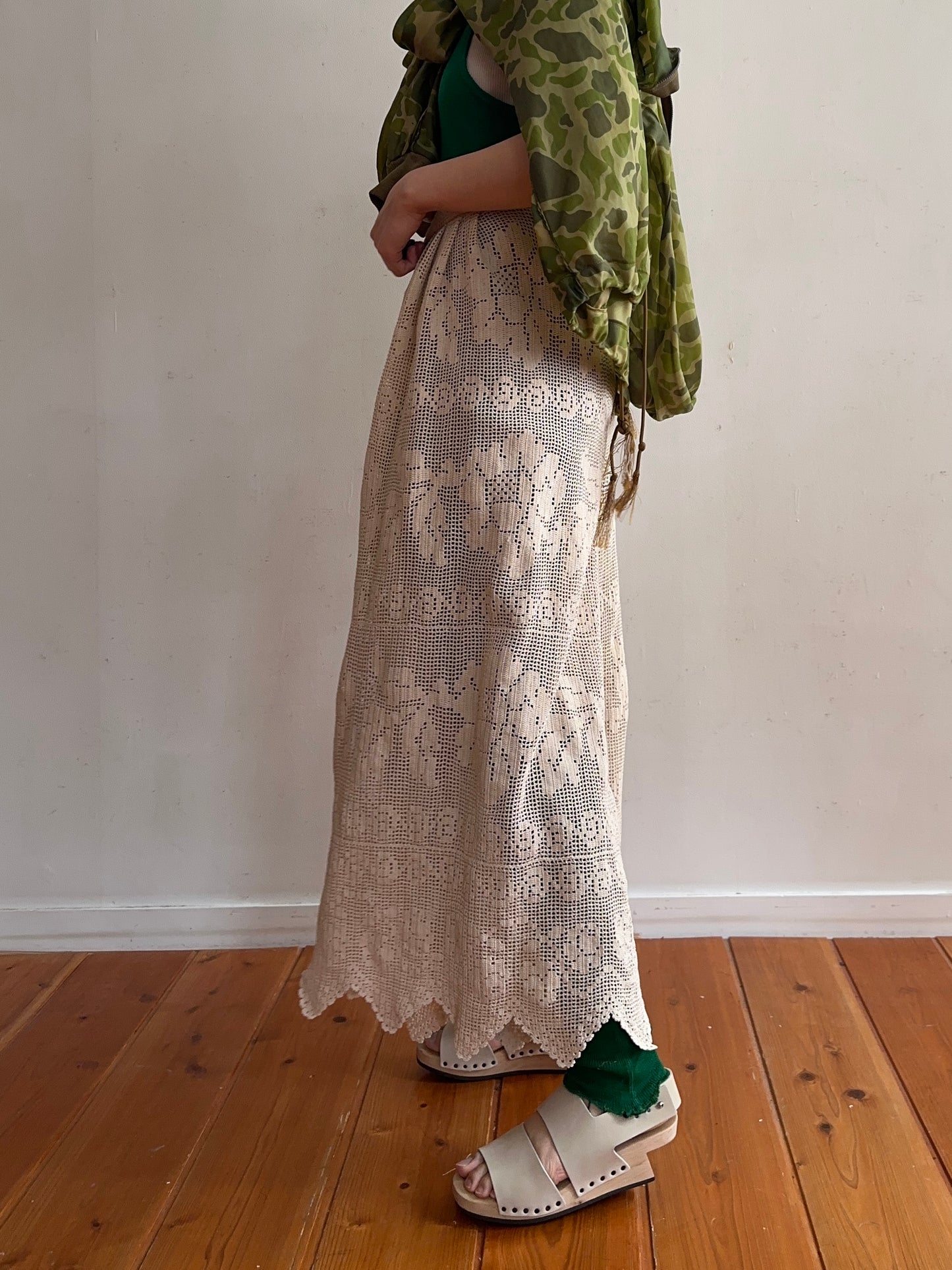 old crochet lace many tuck pants