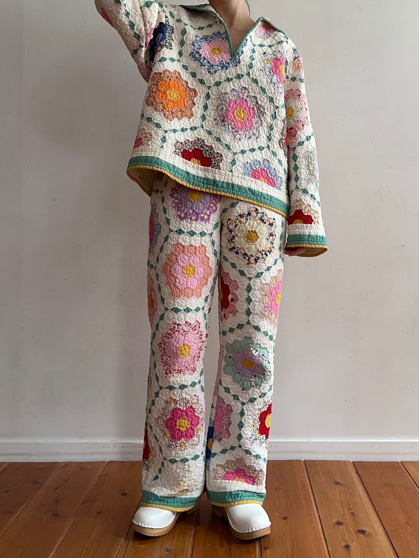old quilt slim flare pants