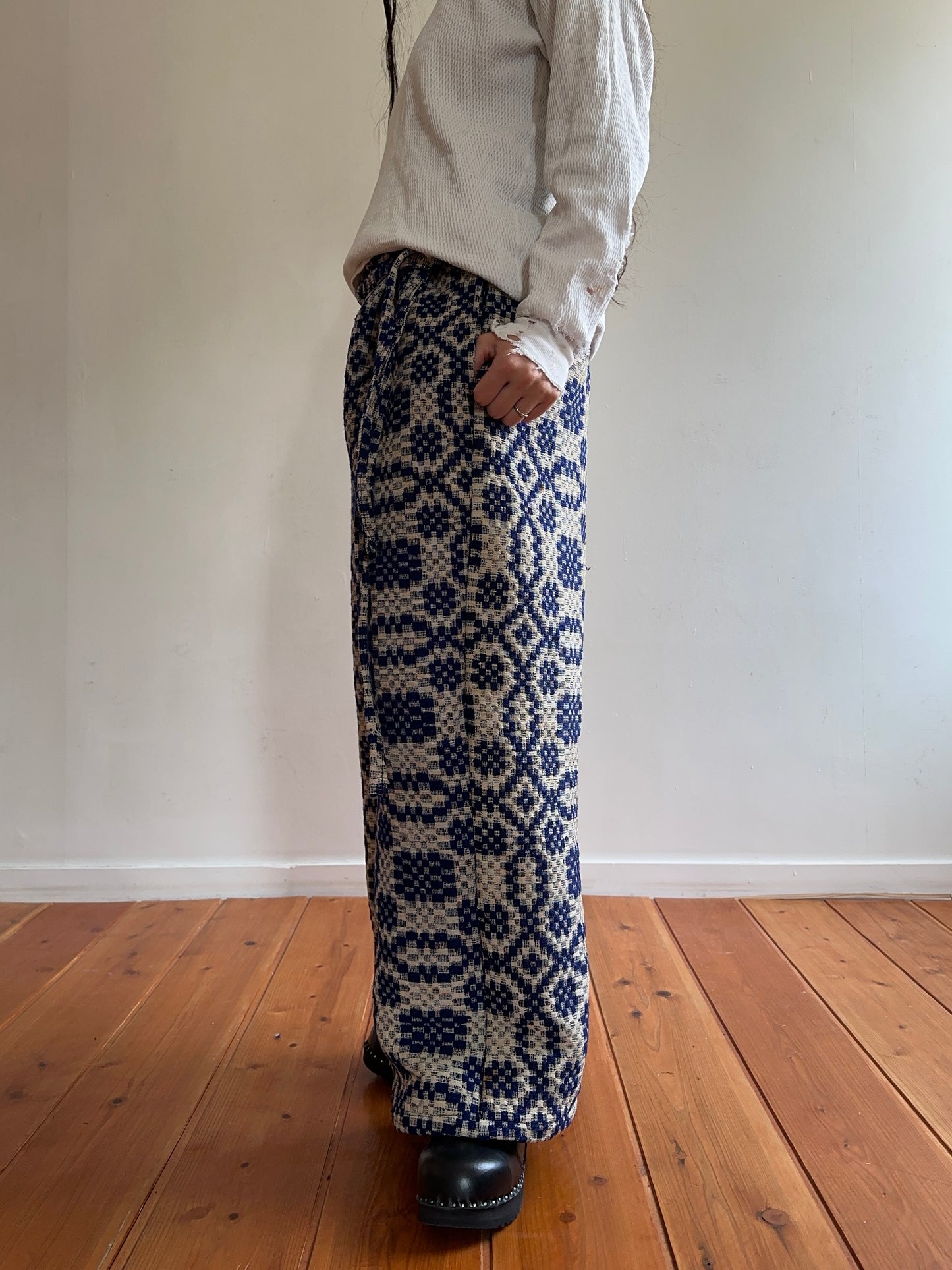 old coverlet wide tuck pants / navy× white