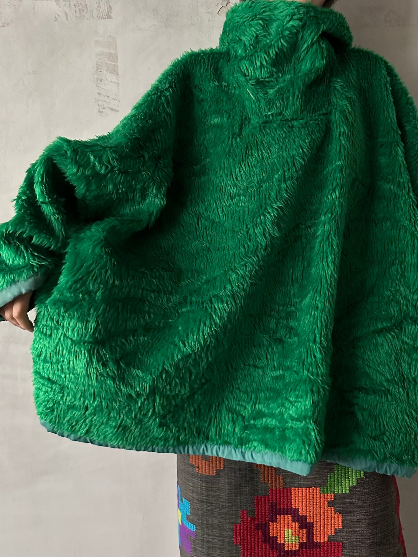 old fur parka / green