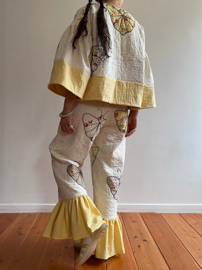 old quilt butterfly frill pants