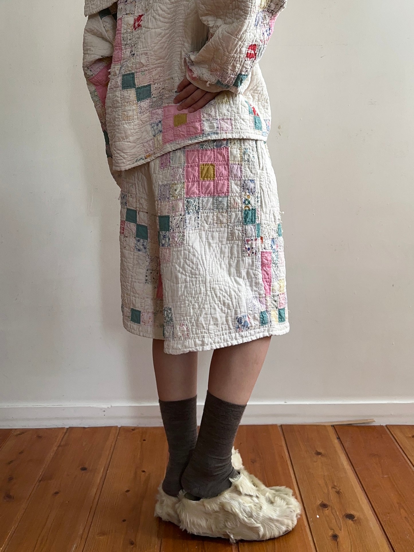 old quilt tuck short pants “boro”