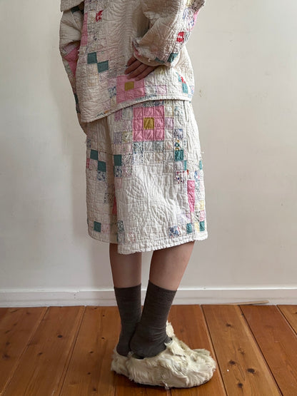 old quilt tuck short pants “boro”