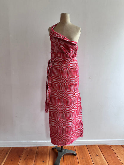 old coverlet wrap long skirt / red