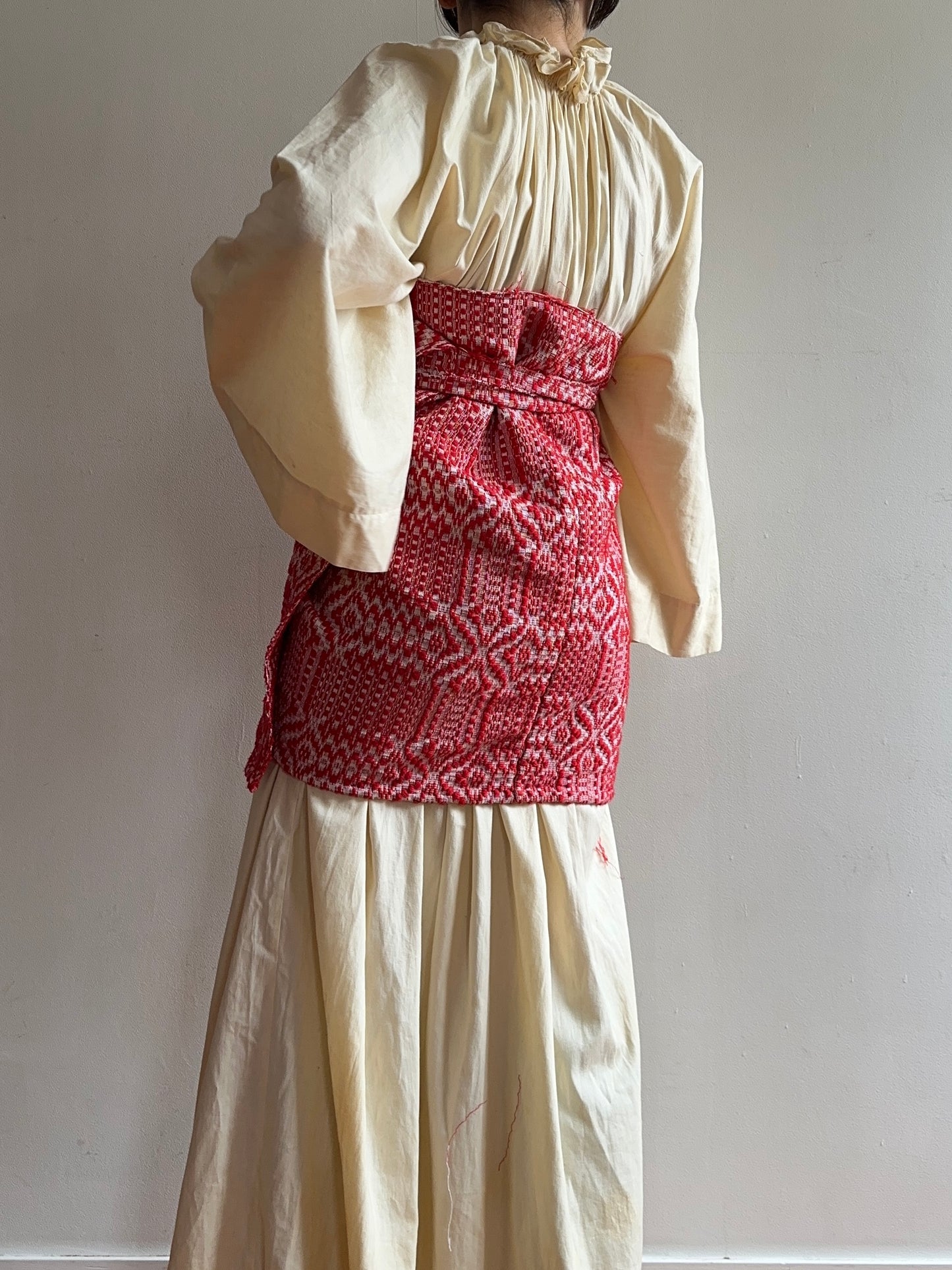 old coverlet wrap short skirt / red