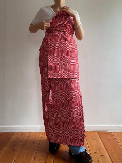 old coverlet wrap long skirt / red