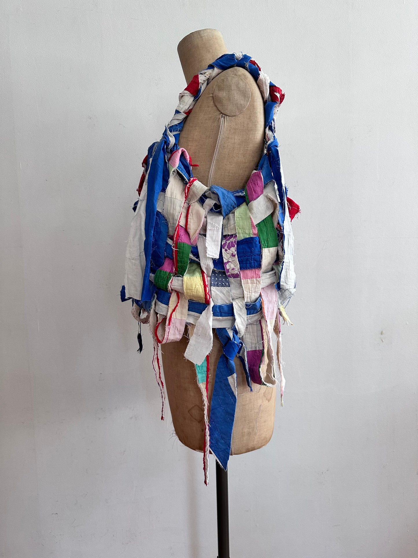 old quilt hand woven bustier /blue