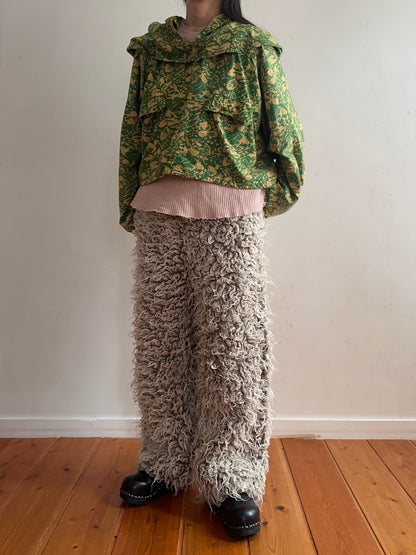 old fur pants / gray×silver