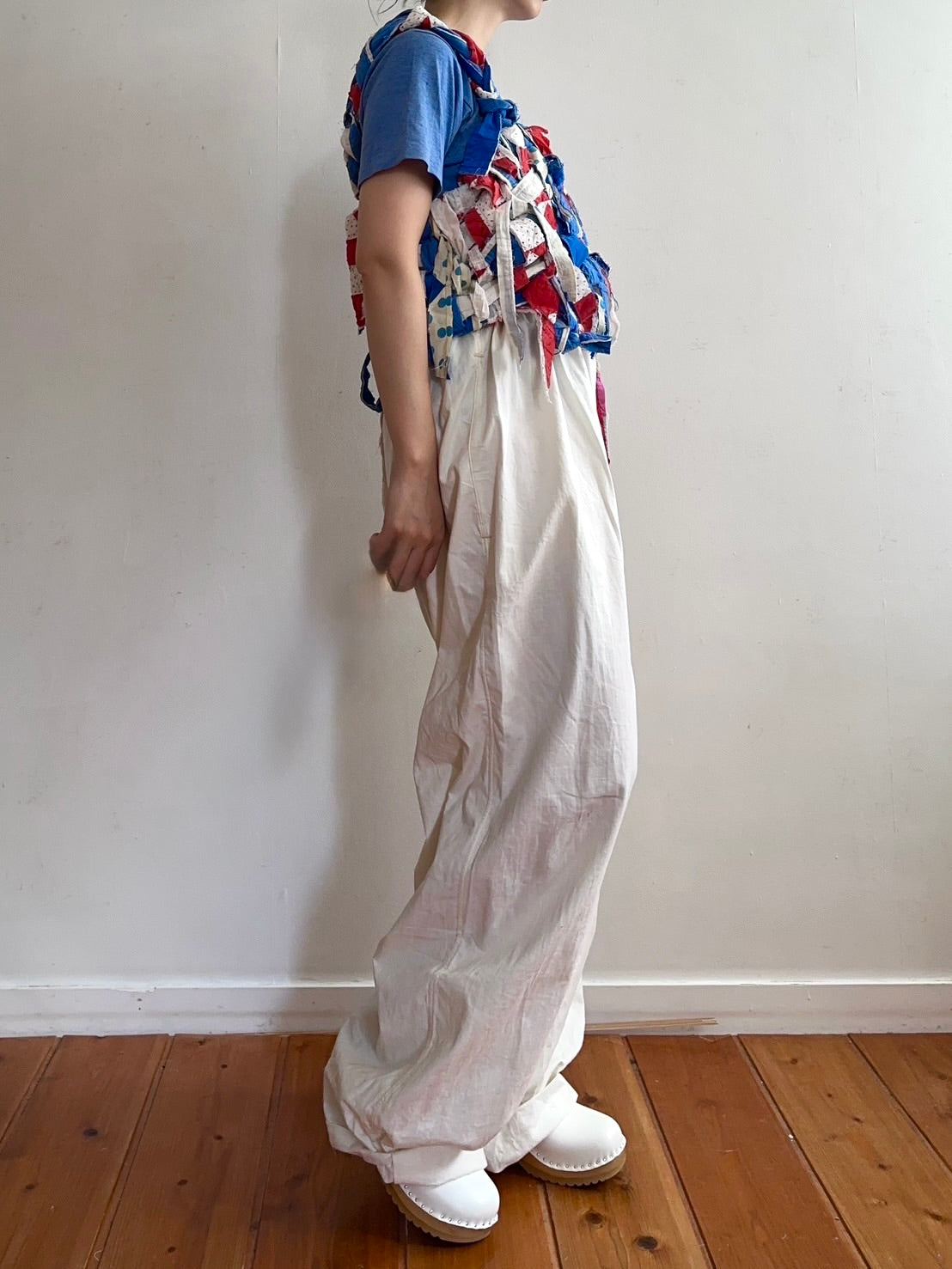 old quilt hand woven bustier /blue