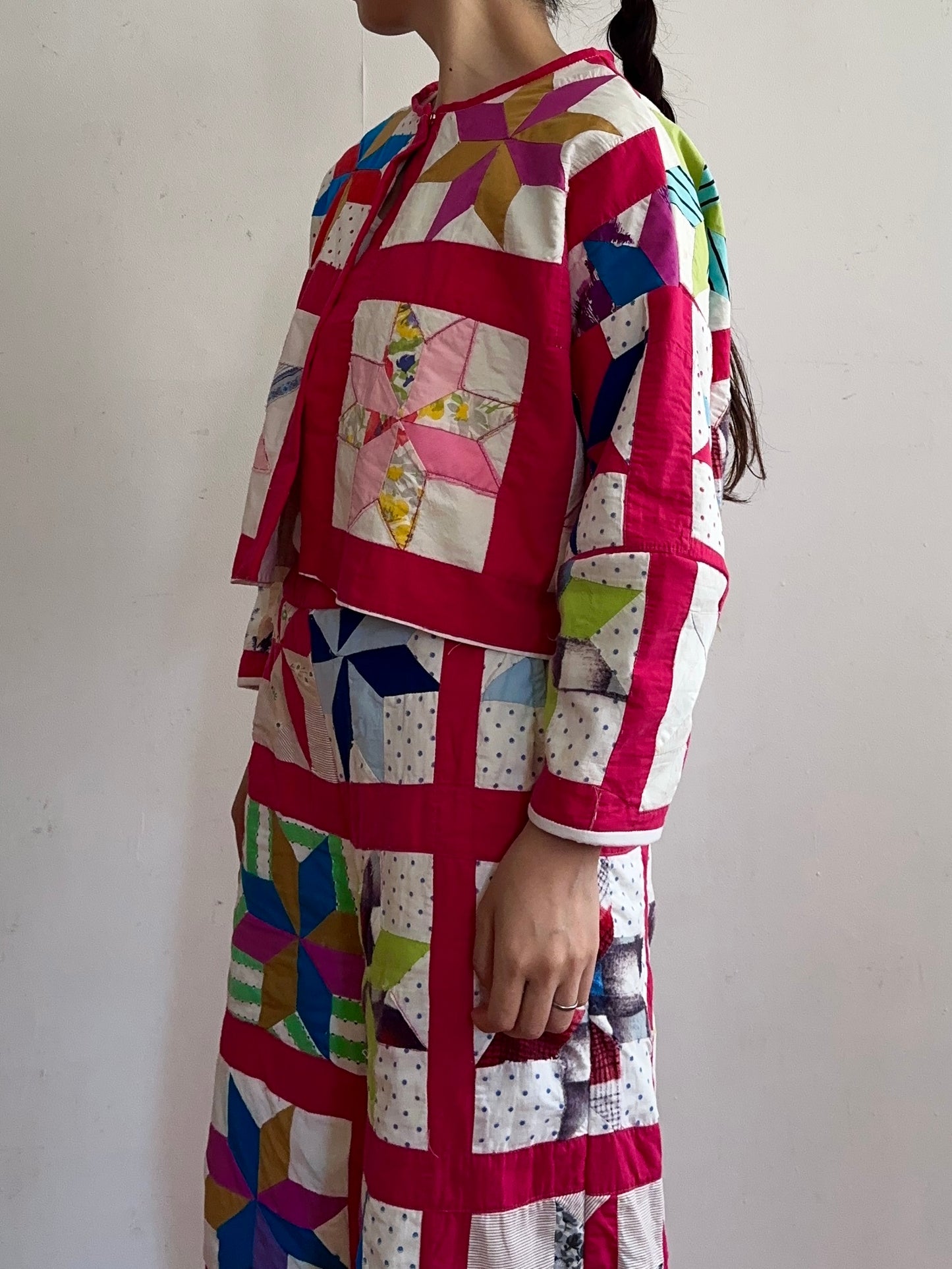 old quilt lantern sleeves short jacket