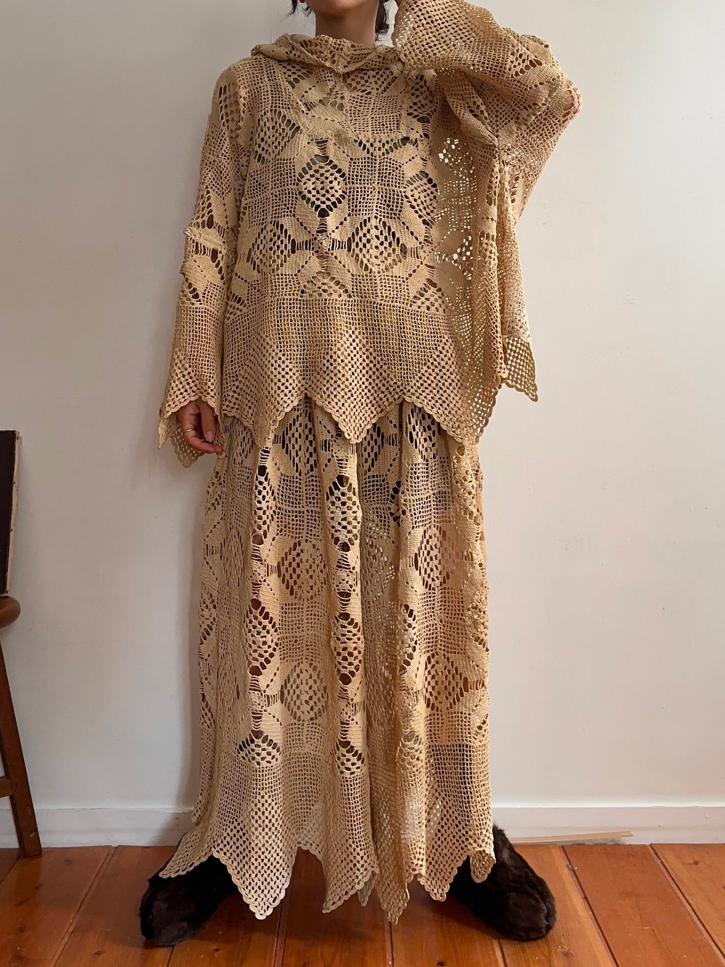 old crochet lace parka