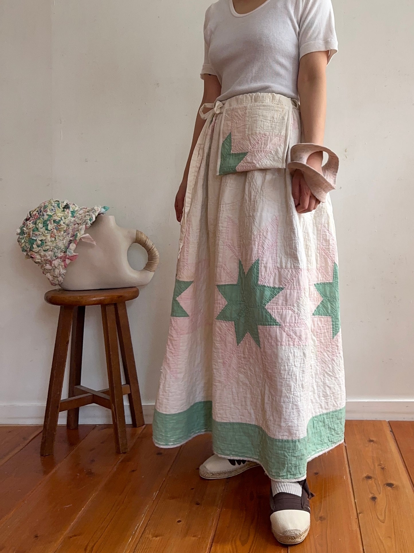 antique quilt pocket gather skirt