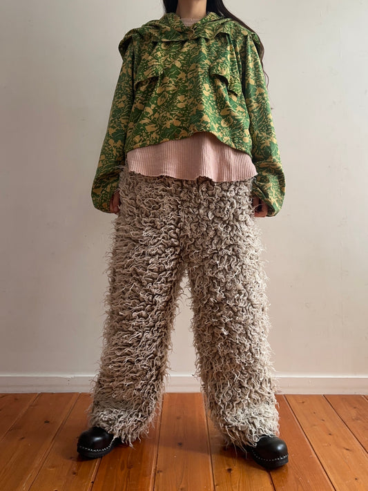 old fur pants / gray×silver