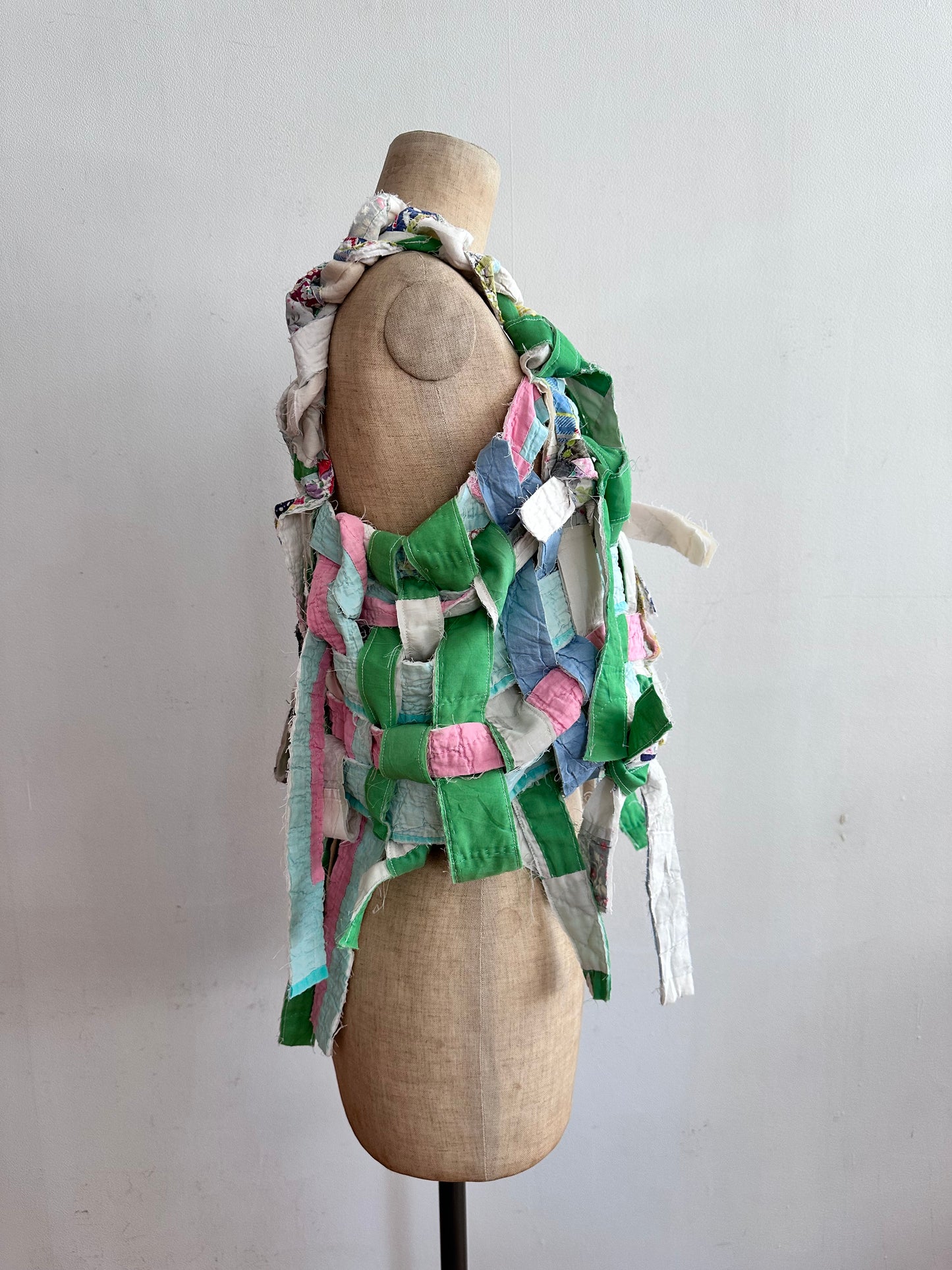 old quilt hand woven bustier / yellow green