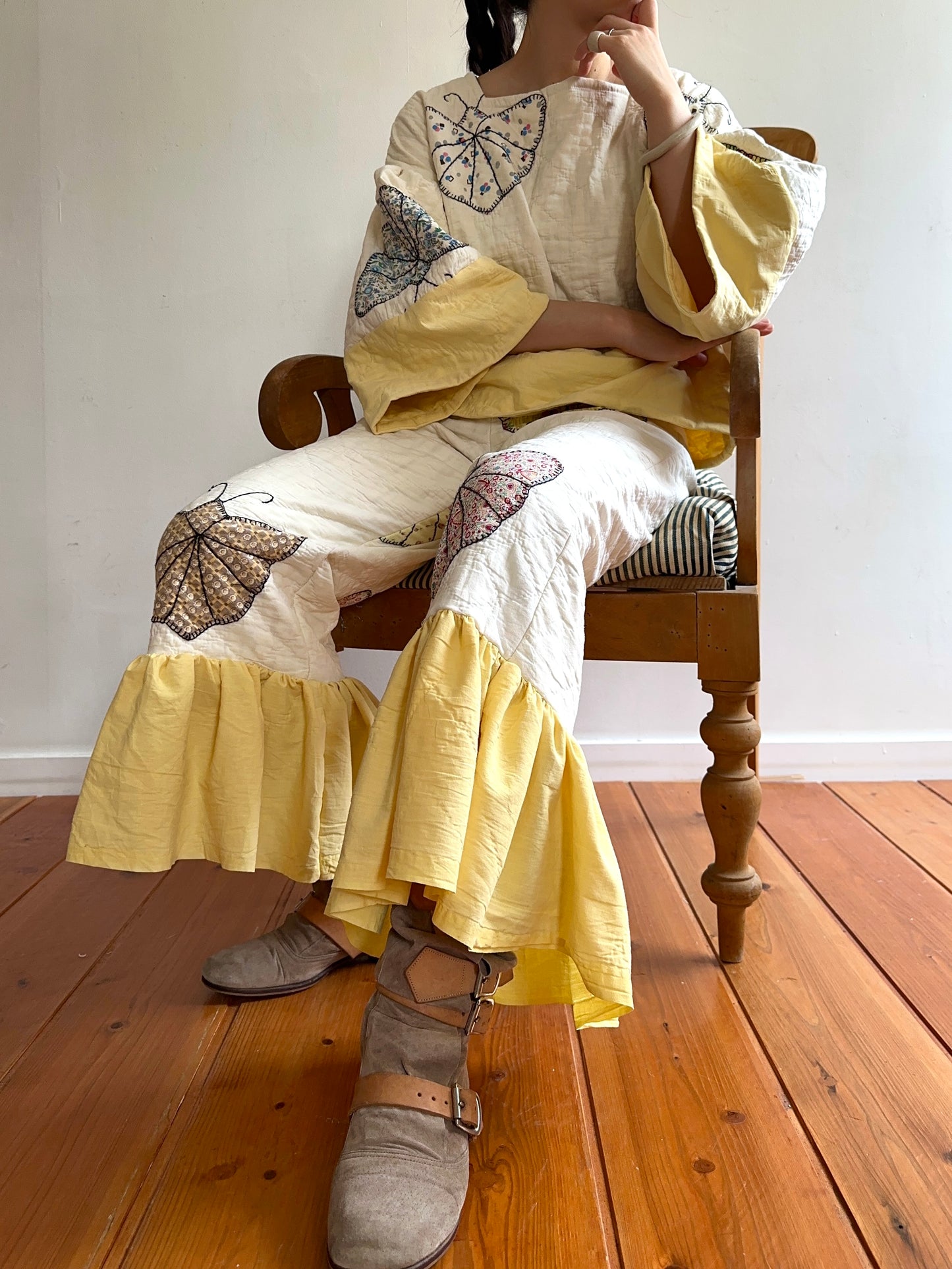 old quilt butterfly frill pants