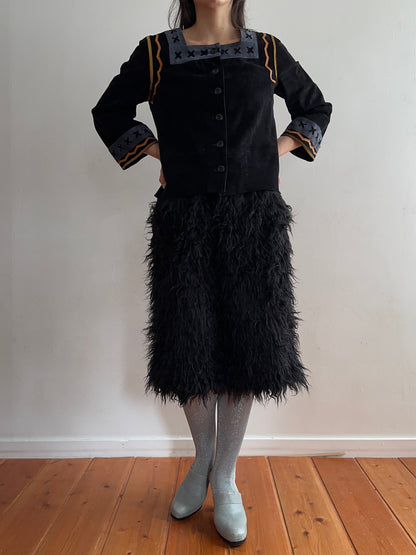 old fur half pants / black