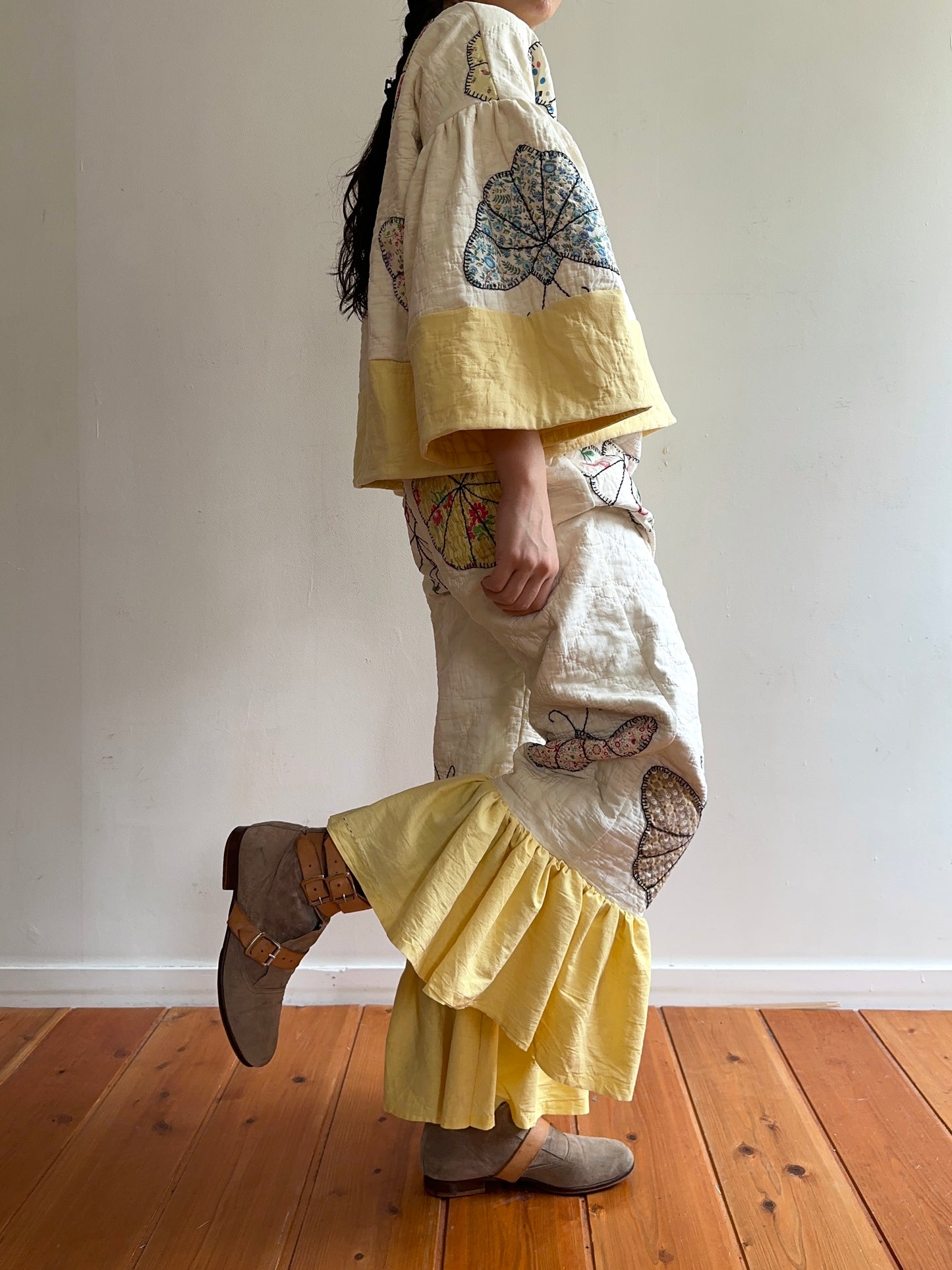 old quilt butterfly frill pants