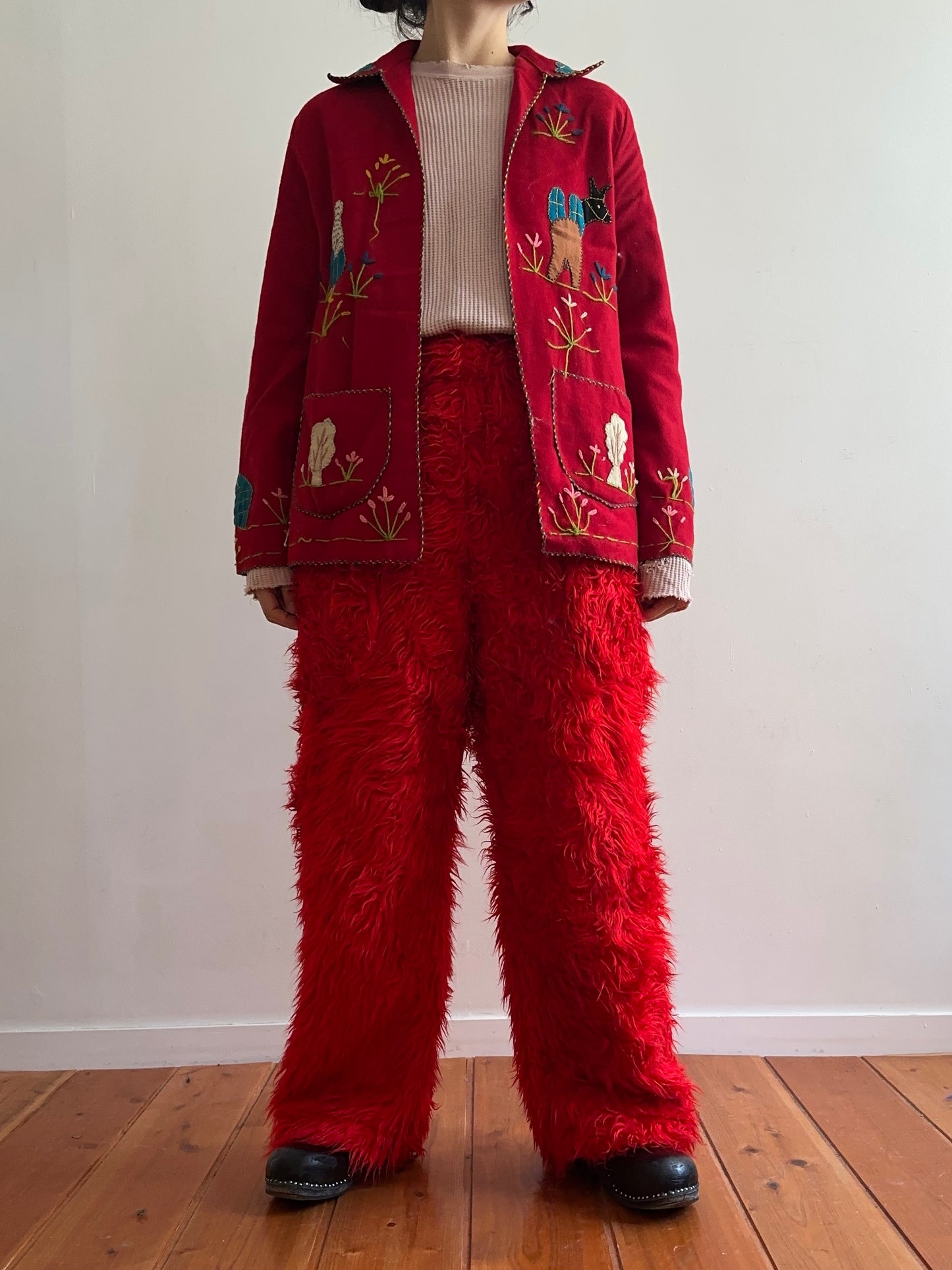 old fur pants / red