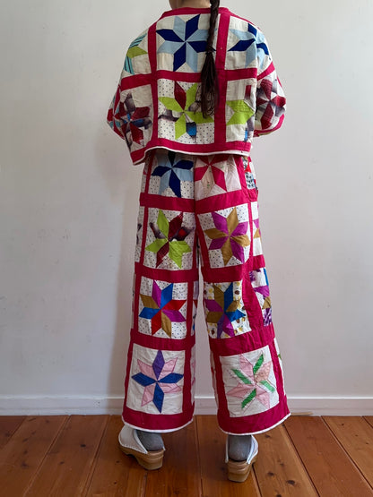old quilt lantern sleeves short jacket