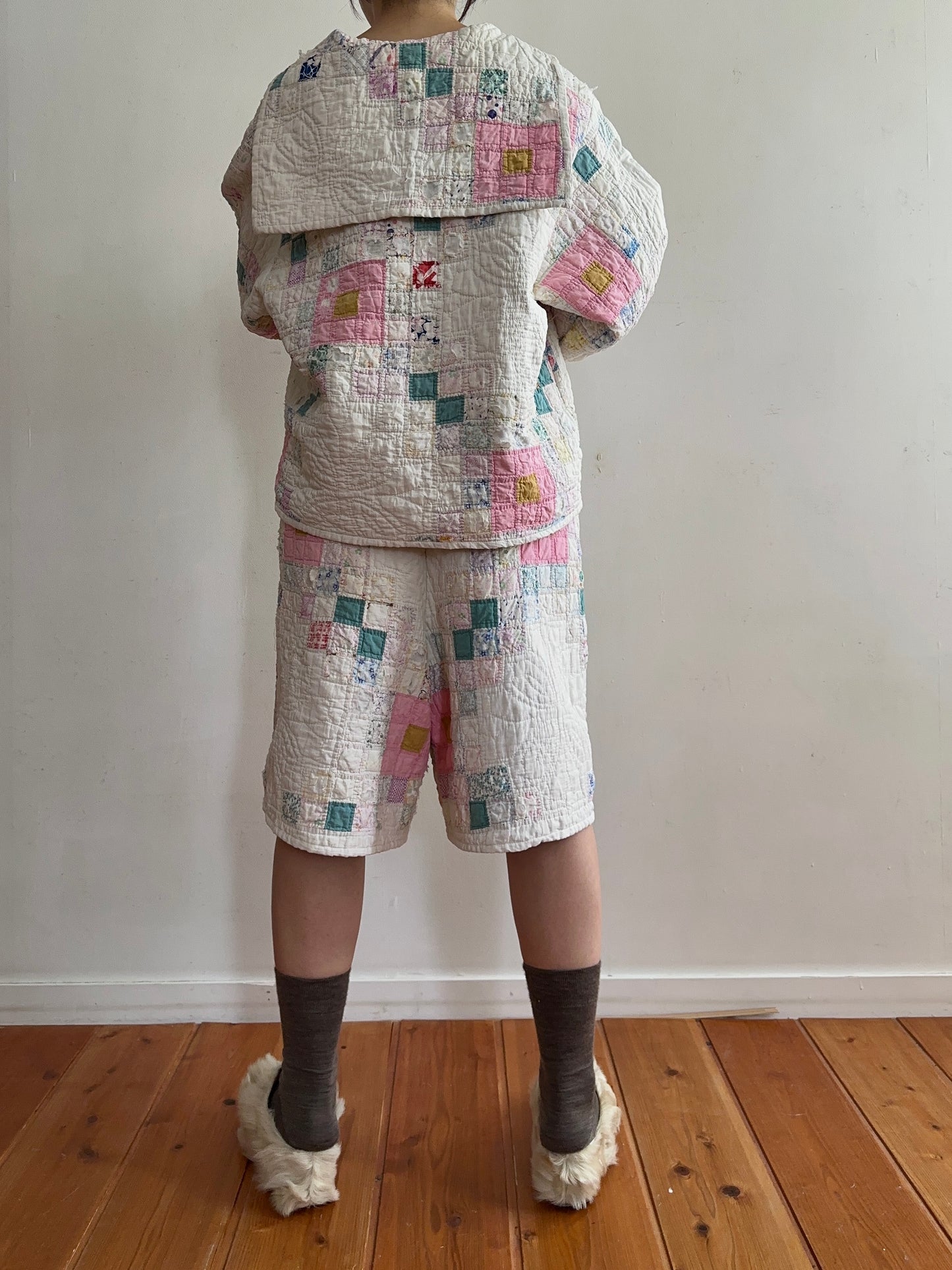 old quilt tuck short pants “boro”