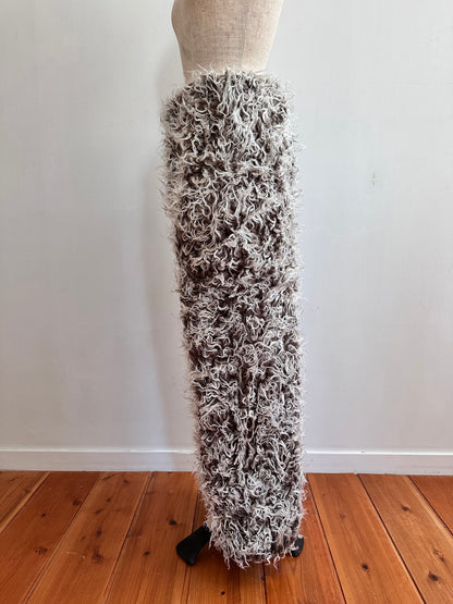 old fur pants/ brown×silver