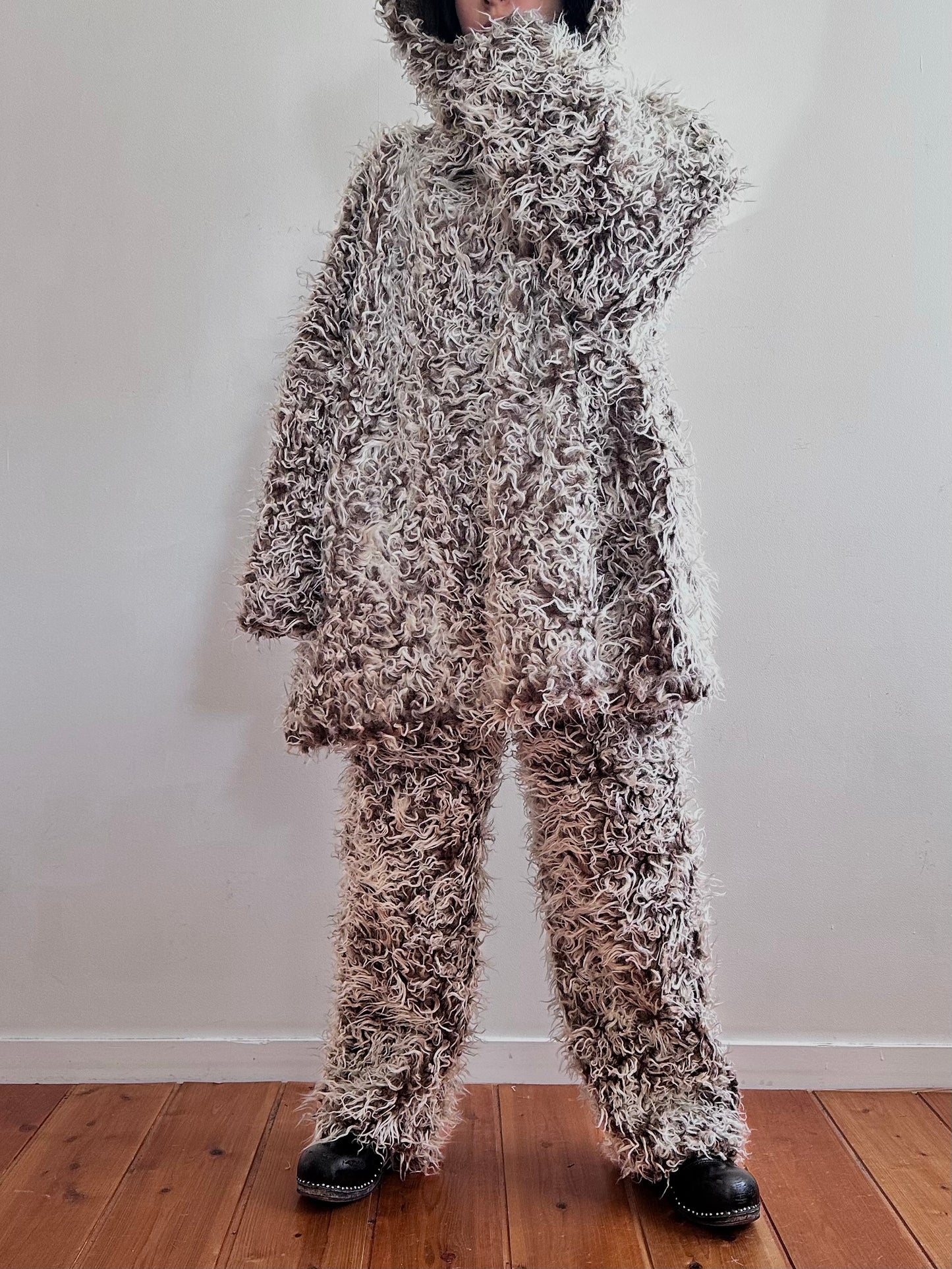 old fur parka / brown×silver