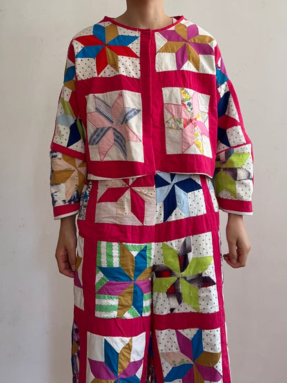 old quilt lantern sleeves short jacket