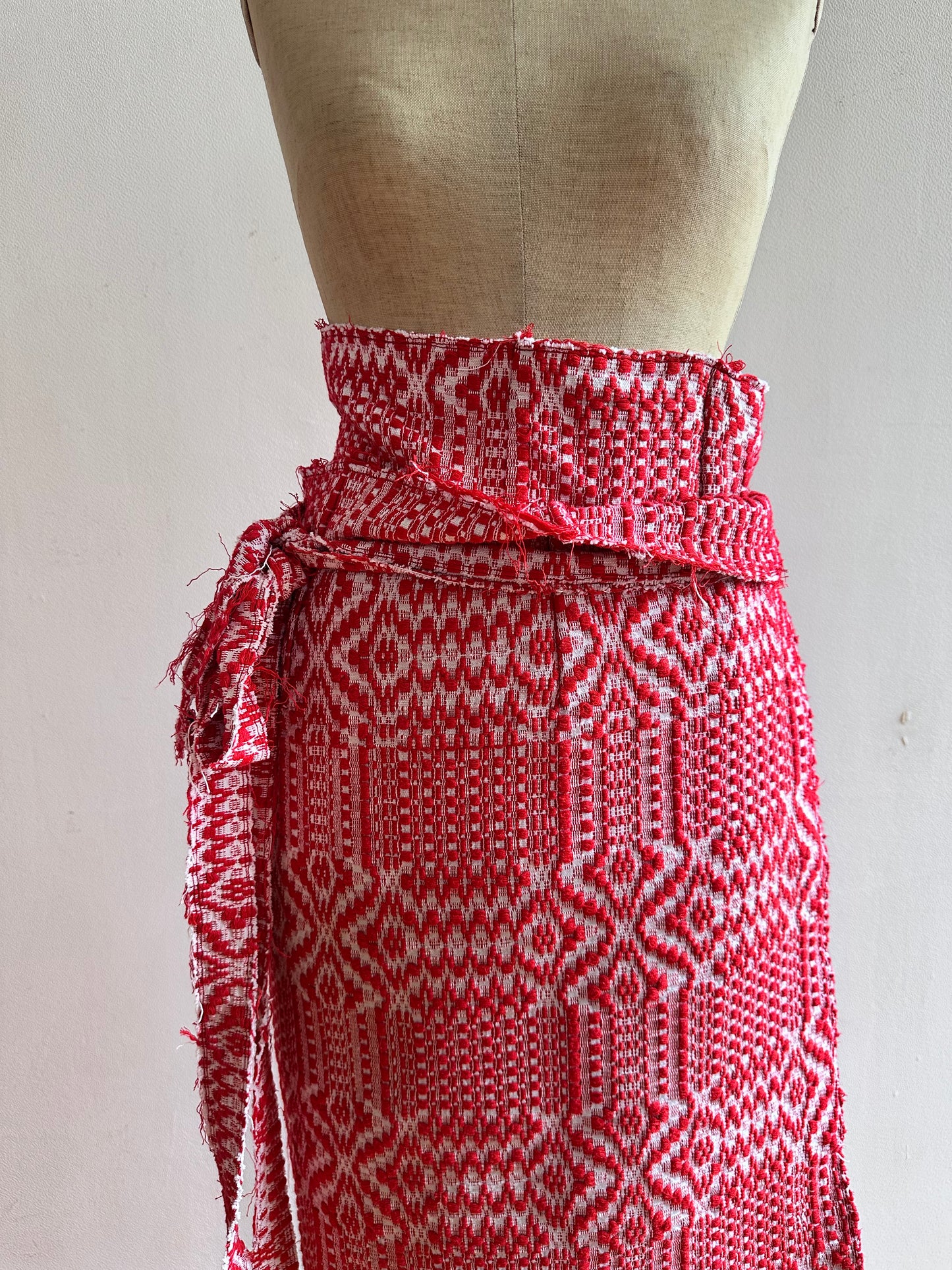 old coverlet wrap long skirt / red
