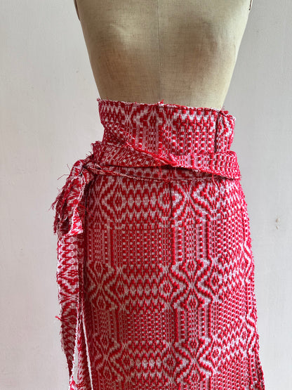 old coverlet wrap long skirt / red