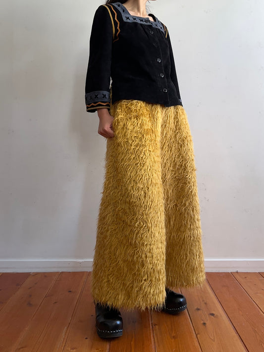 old fur wide pants / mustard