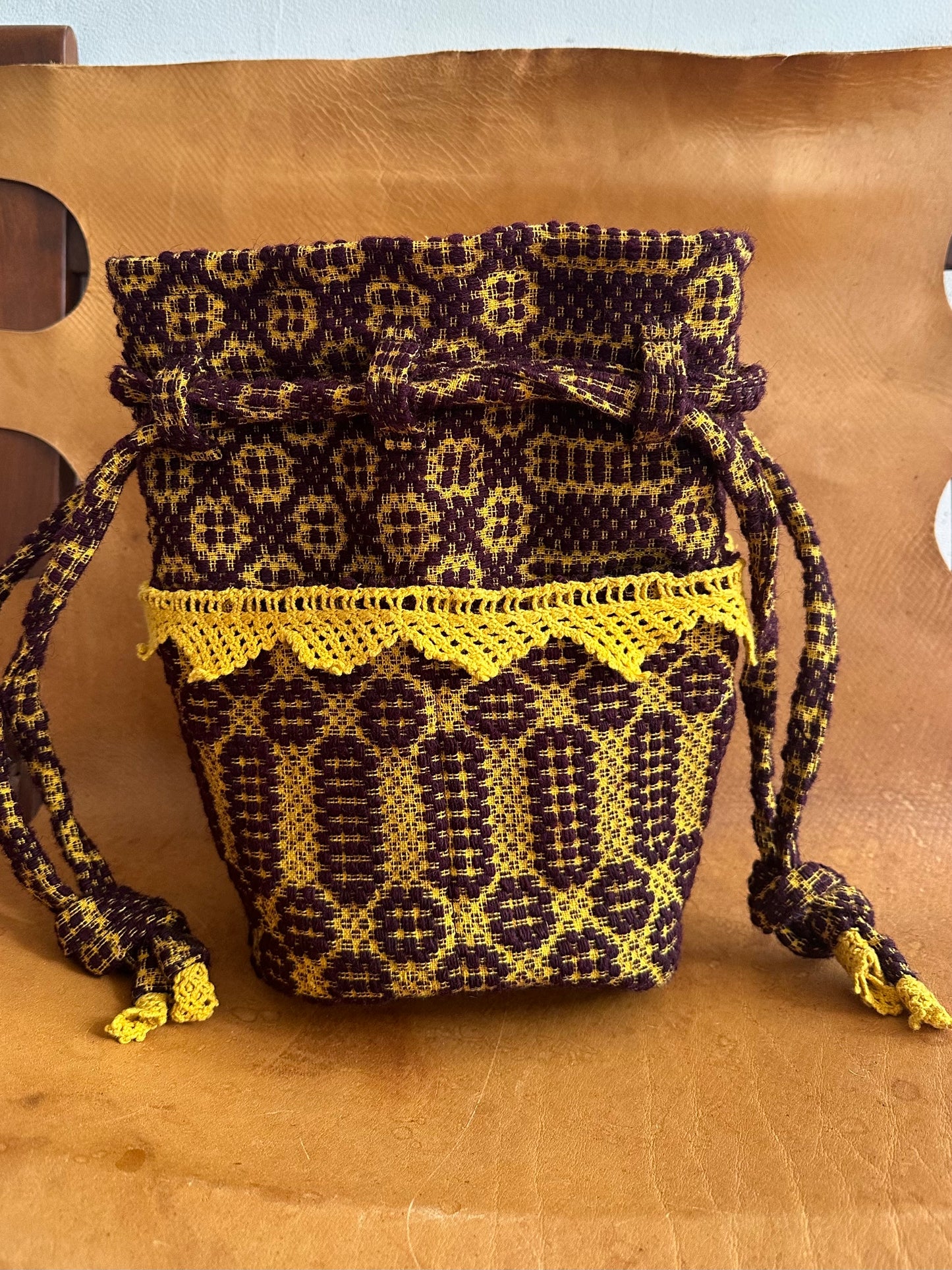 old coverlet pocket bag