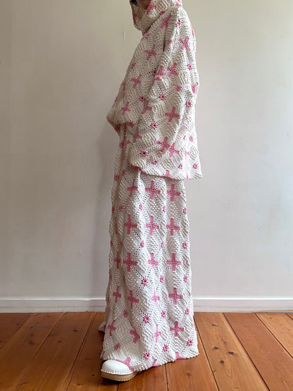 old crochet lace many tuck pants