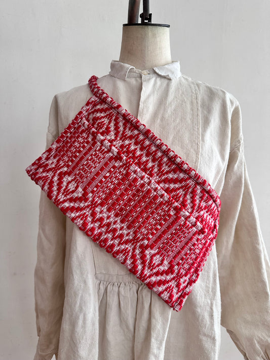old coverlet work apron / red