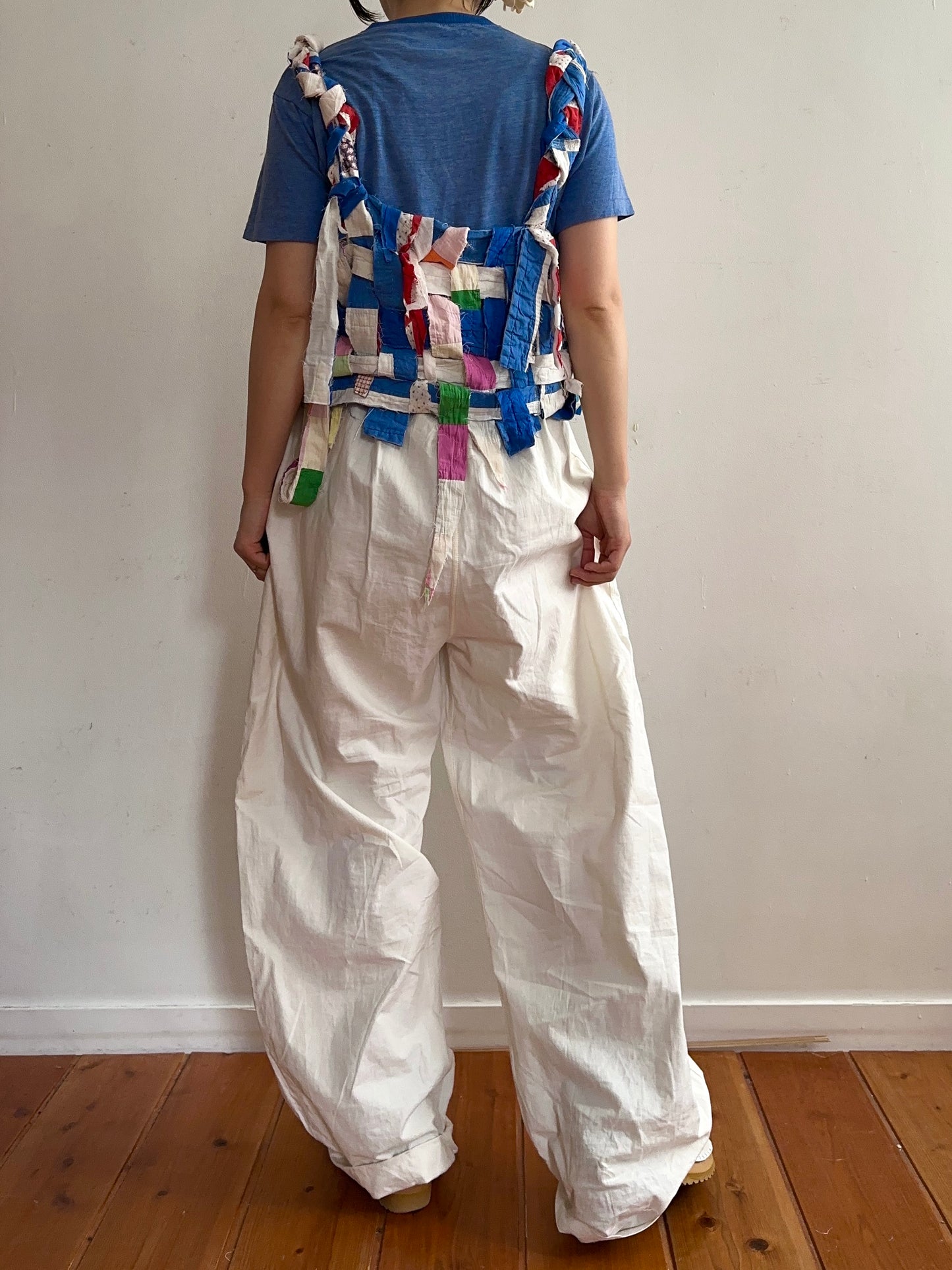 old quilt hand woven bustier /blue