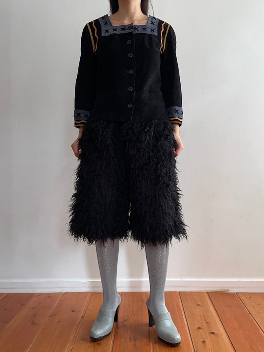 old fur half pants / black