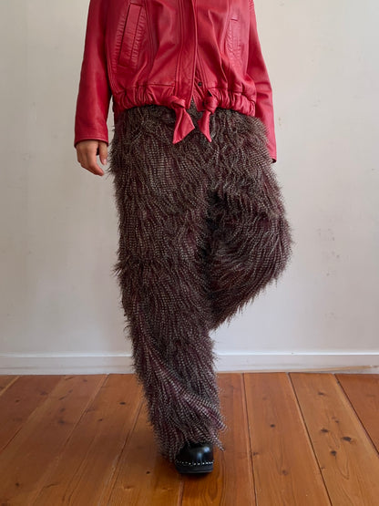 old fur pants / peacock mauve