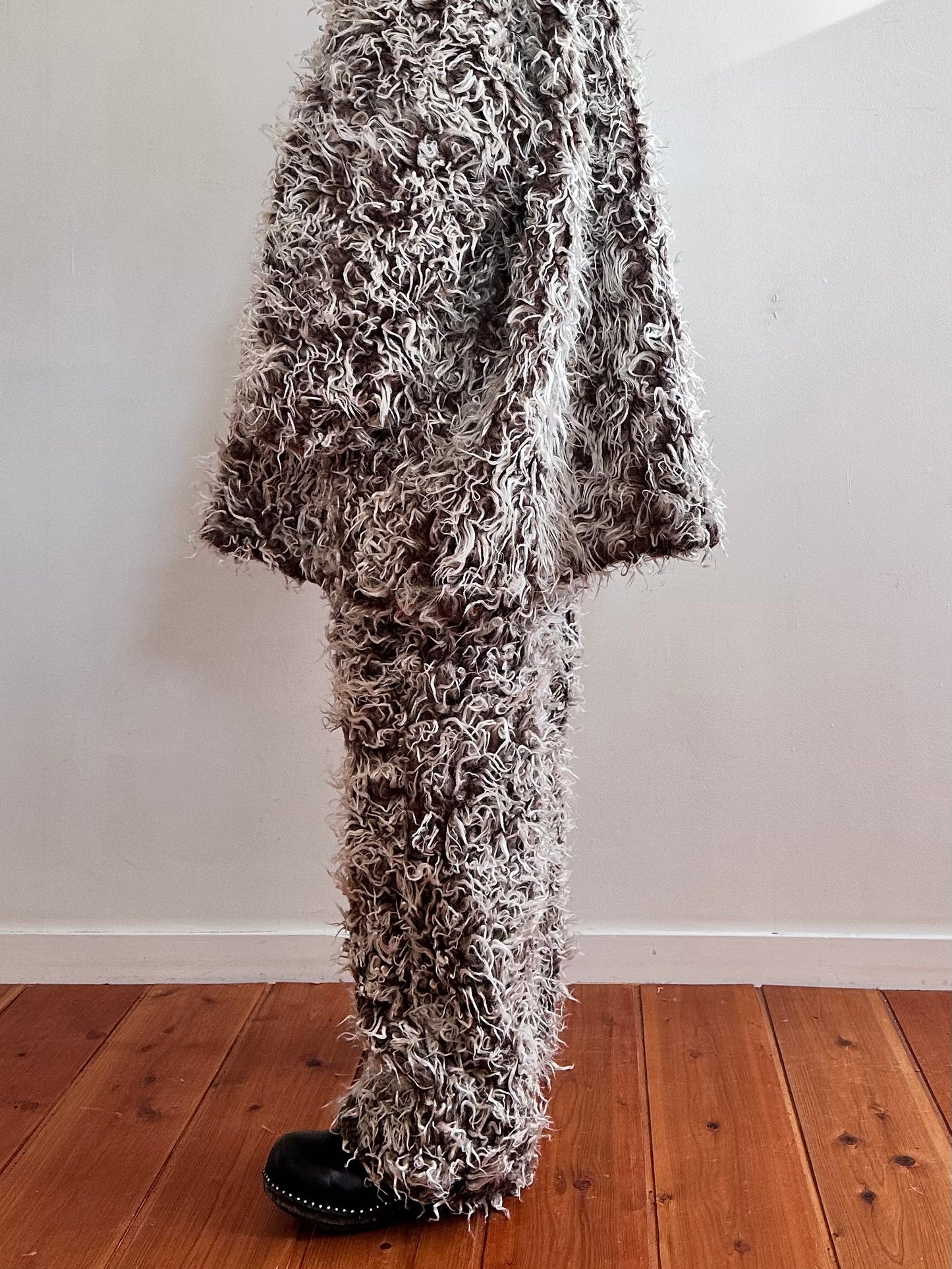 old fur pants/ brown×silver