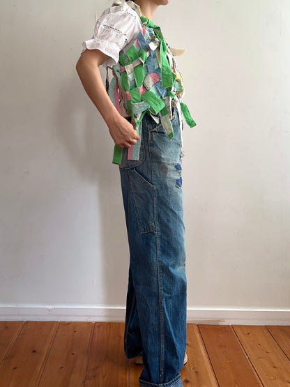 old quilt hand woven bustier / yellow green