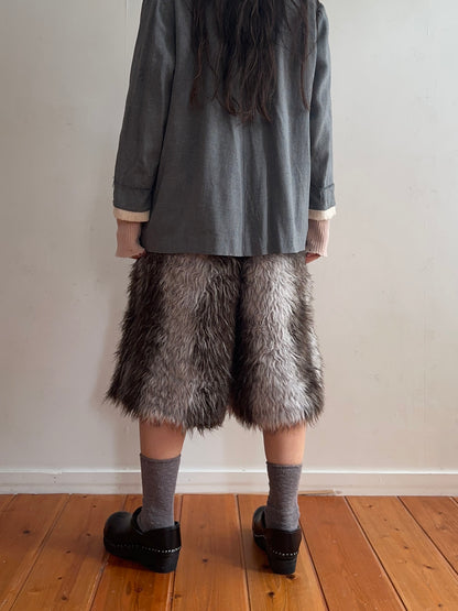 old fur half pants / silver× grayish brown