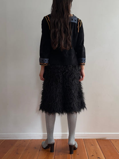 old fur half pants / black