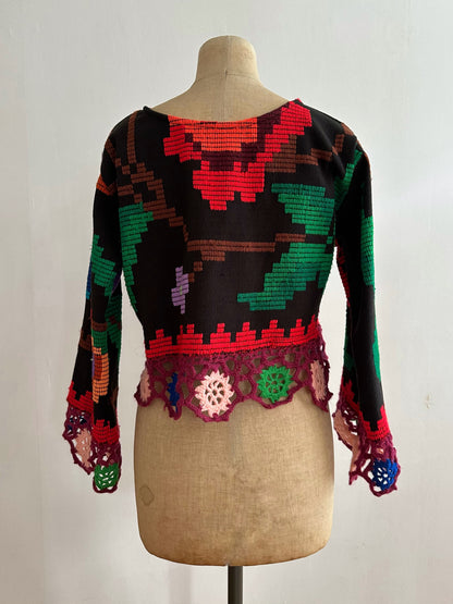 flowers hand stitch short tops