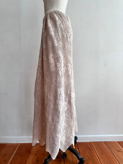 old crochet lace many tuck pants