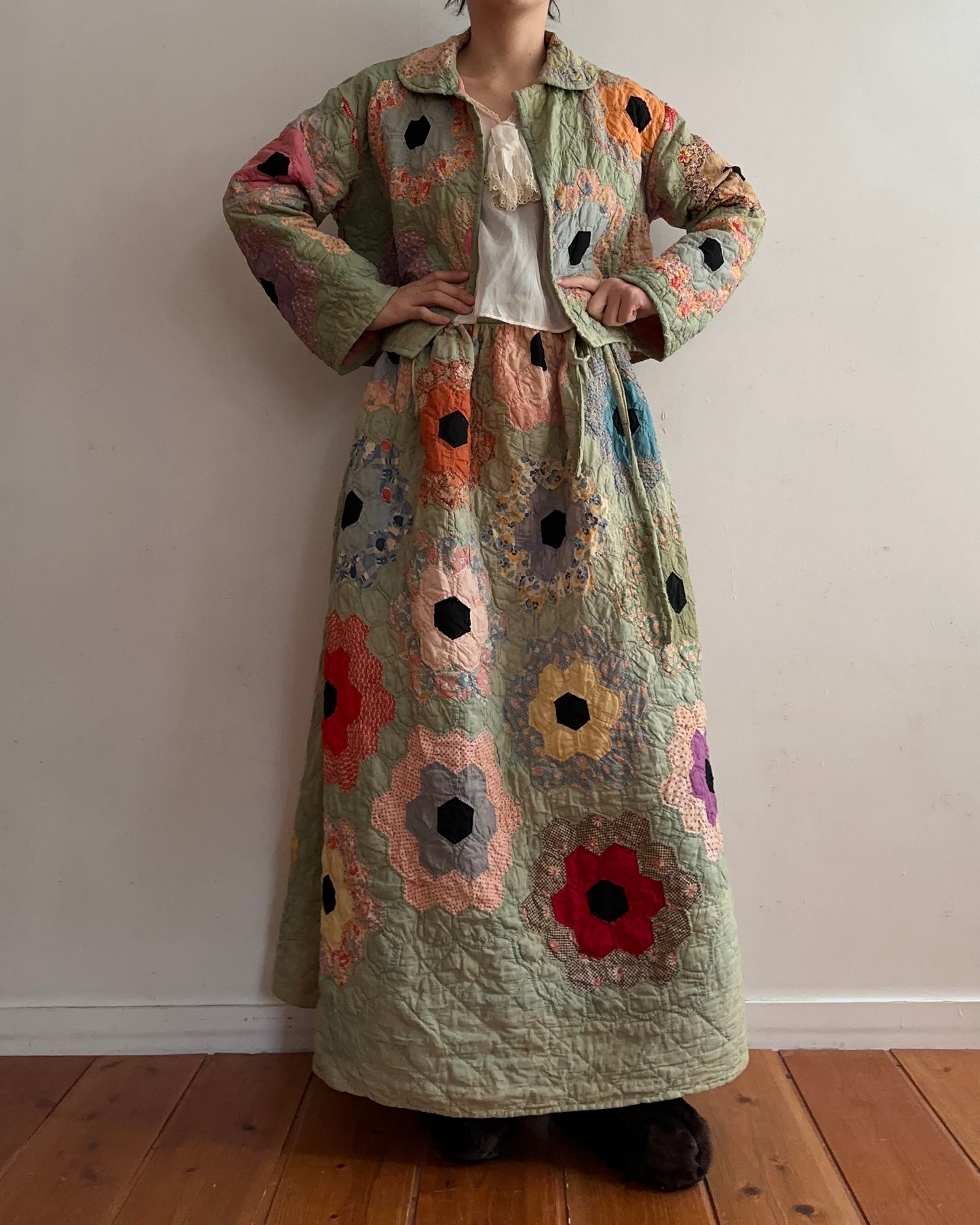 old quilt gather skirt