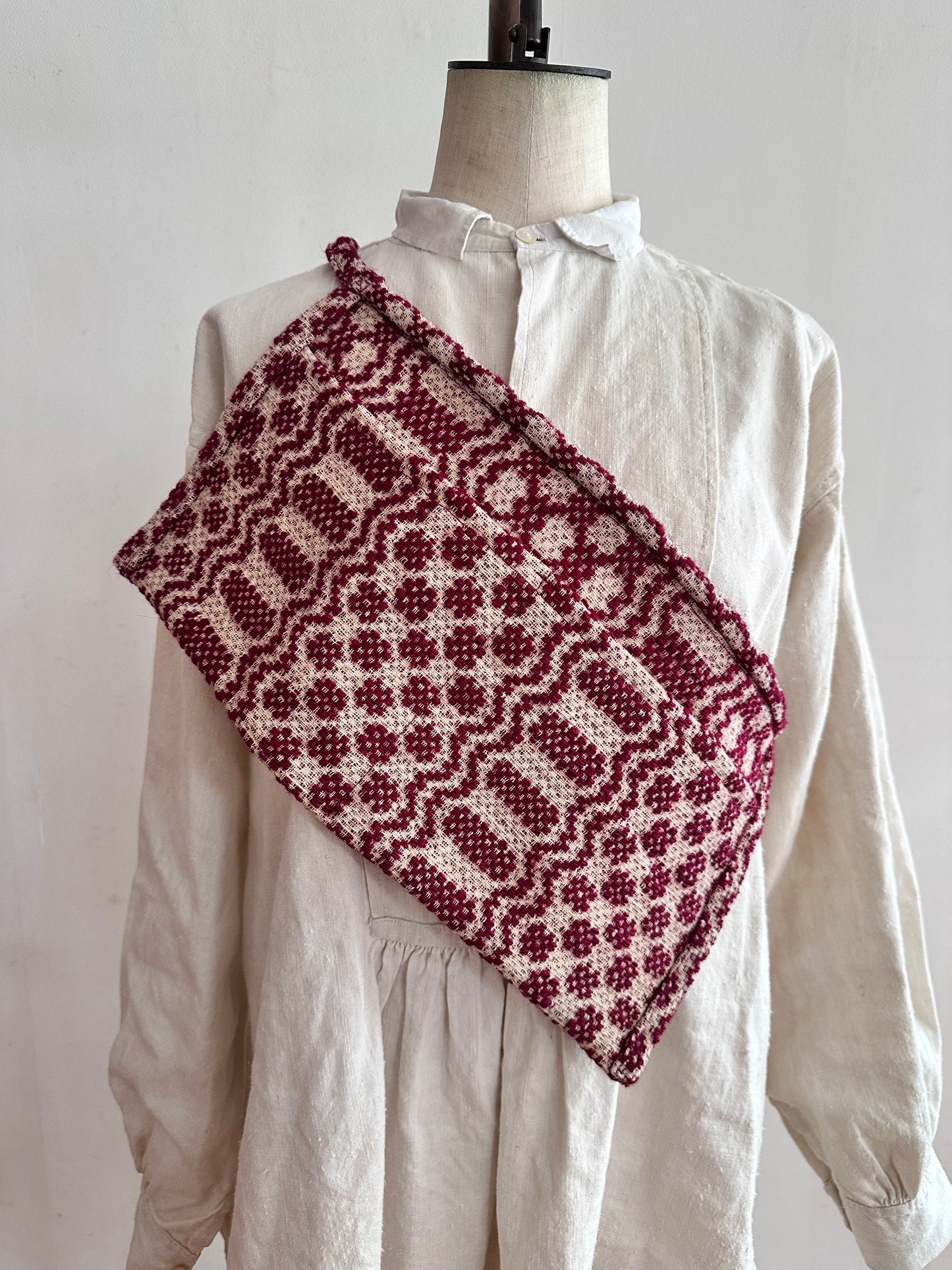 old coverlet work apron / purple