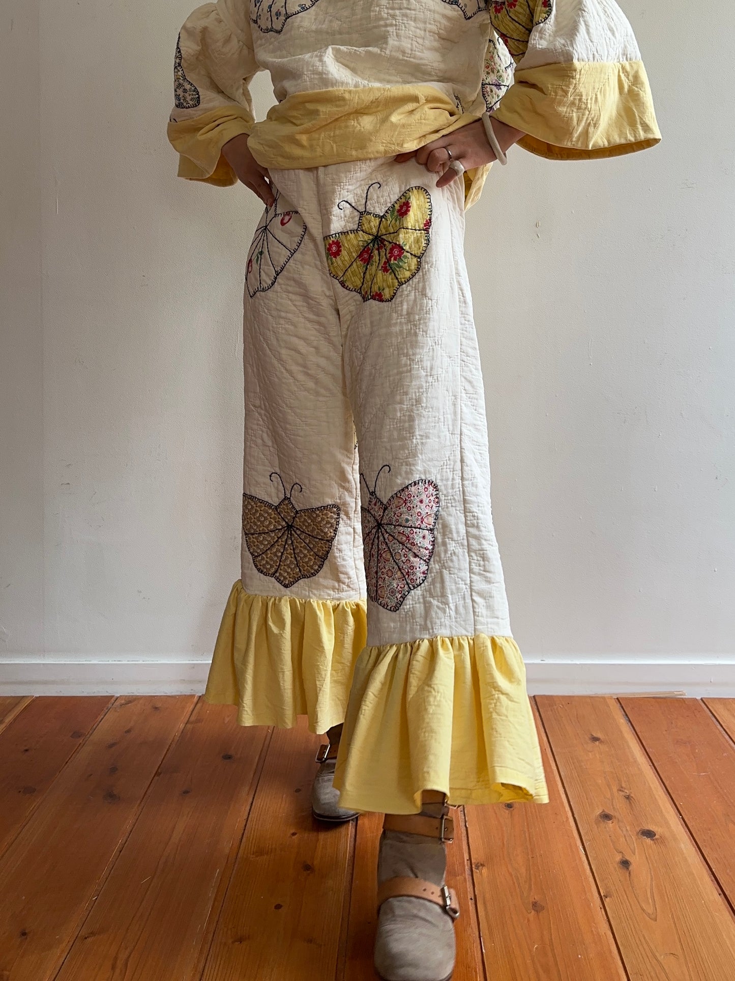 old quilt butterfly frill pants