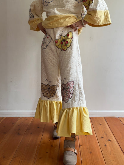 old quilt butterfly frill pants