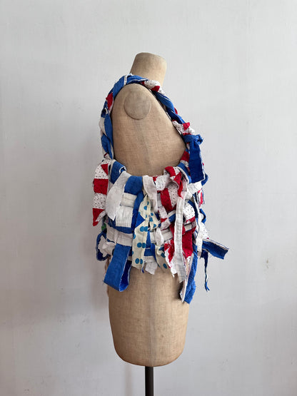 old quilt hand woven bustier /blue