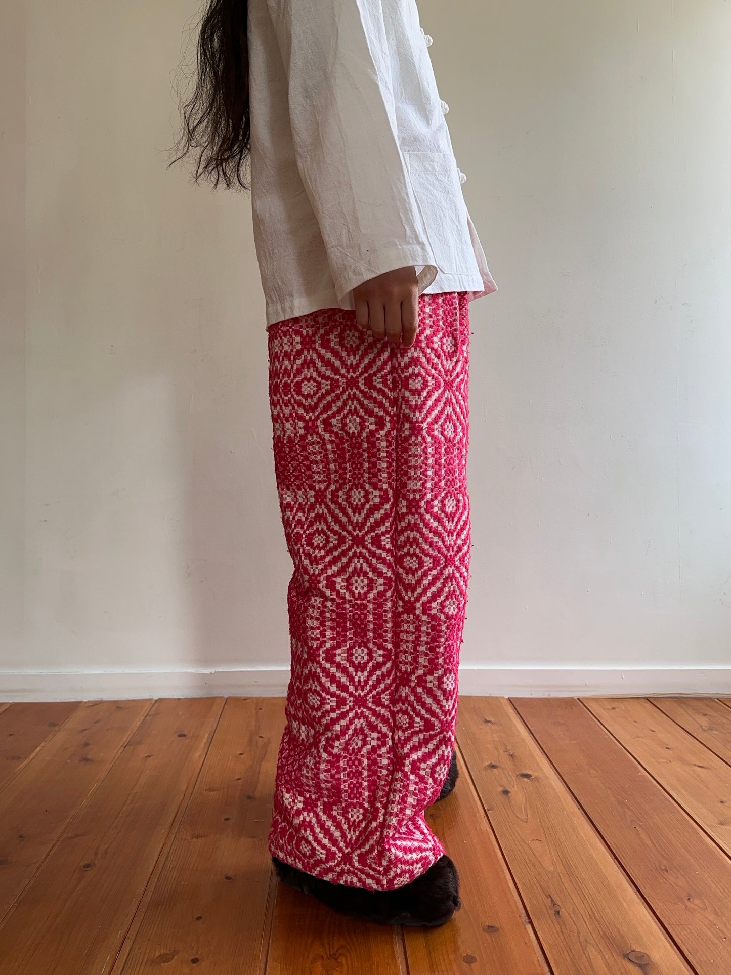 old coverlet tuck wide pants / pink × white